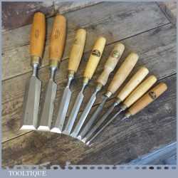 Fine Vintage Set 9 No: MarplesToga Buck & Ryan Bevel Edge Paring Chisels Boxwood Handles