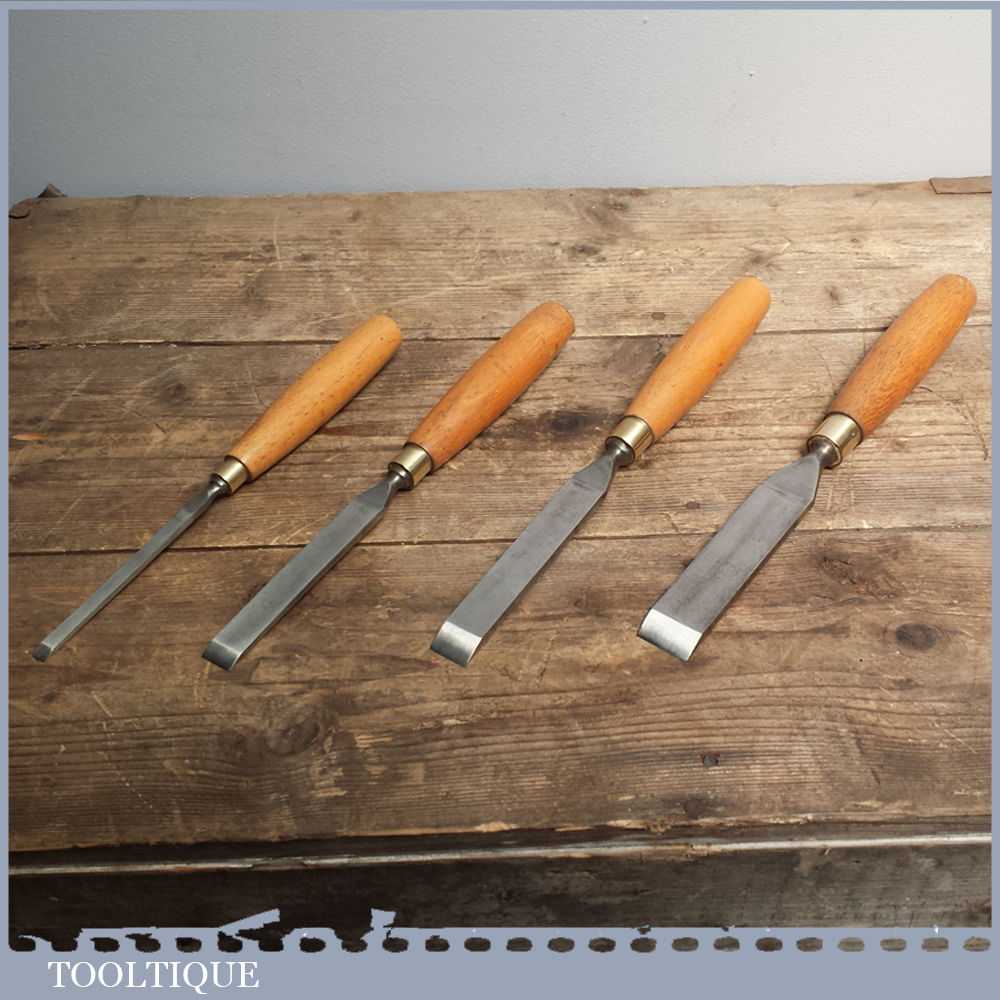 Vintage Set of 4 Firmer Chisels – 1/4″ 1/2″ 3/4″ 1″ – Sharpened & Honed