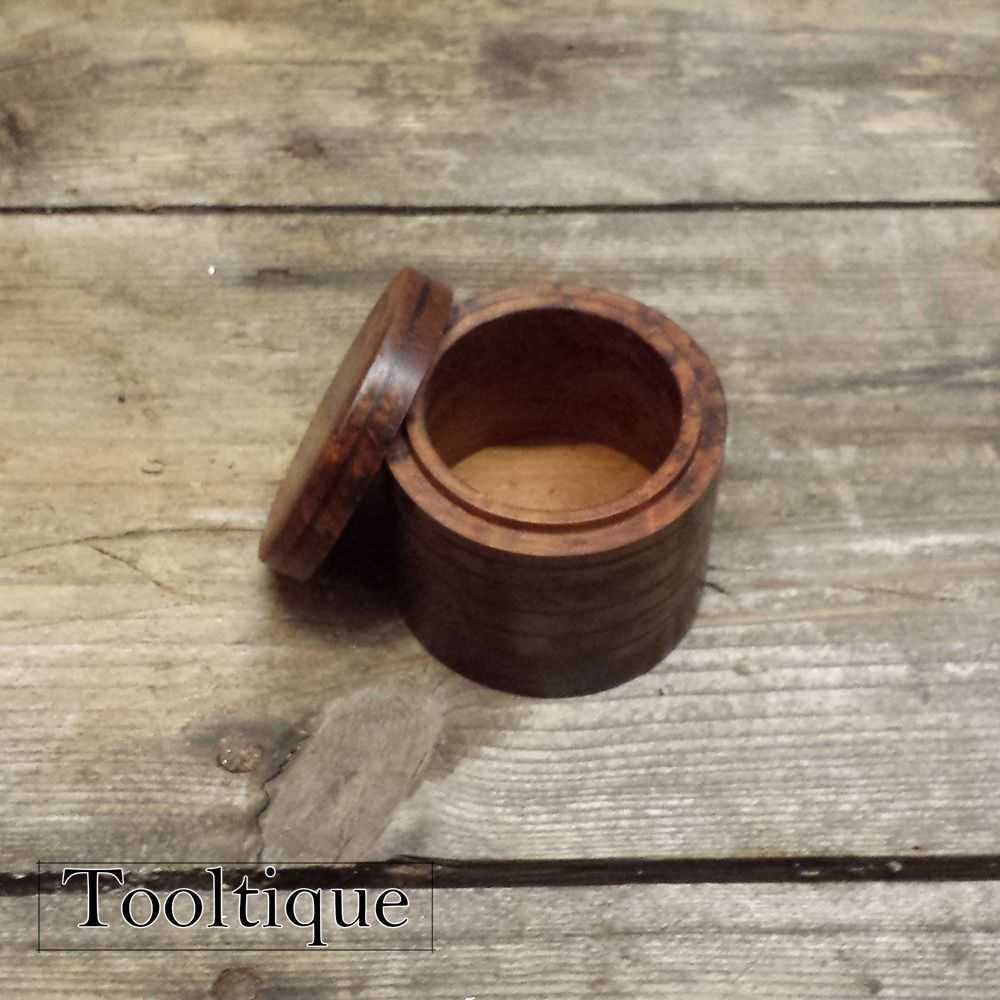 Vintage Walnut & Ebony Inlaid Treen Lidded Pot - Needle box or Snuff Storage Pot
