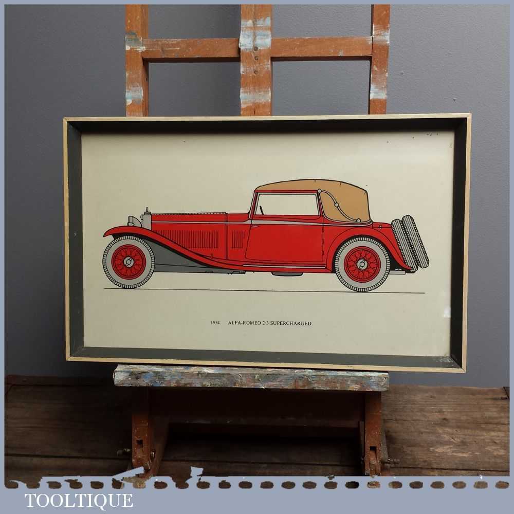 Old Vintage 1934 Alfa Romeo 2.3 Supercharged Car Illustration Print in Frame