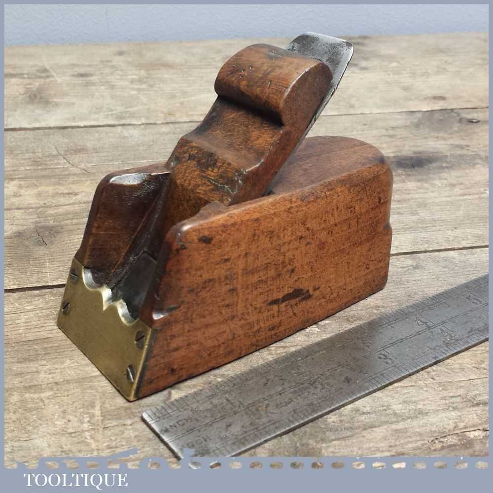 Antique 4" Beech Wood Bull Nose Plane with Brass Cupids Bow Feature